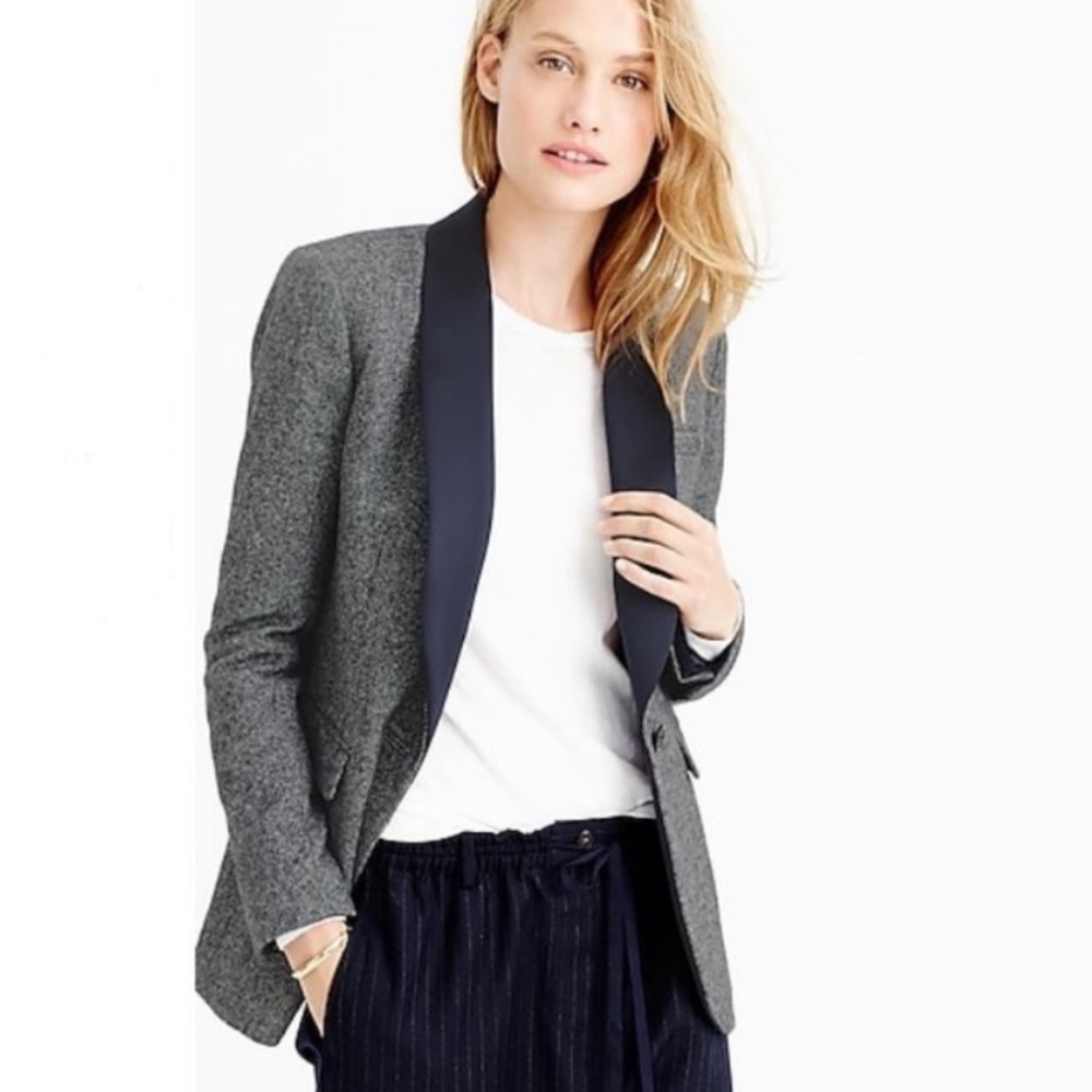 J Crew Luxury Wool Shawl Contrast Blazer
